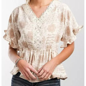 NWT Daytrip Buckle Women's Size Medium Medallion Print Peplum Top Boho